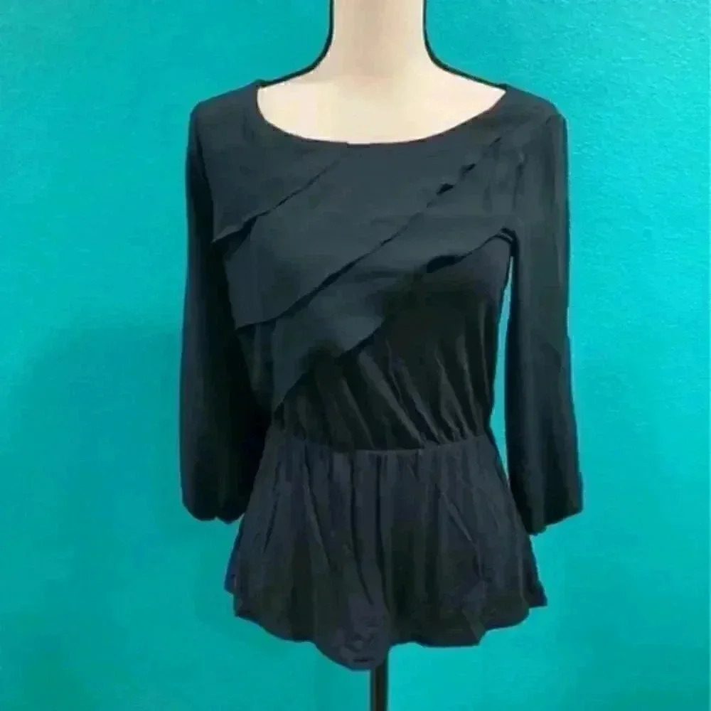 Anthropologie deletta ruffled layered navy blouse in size xs